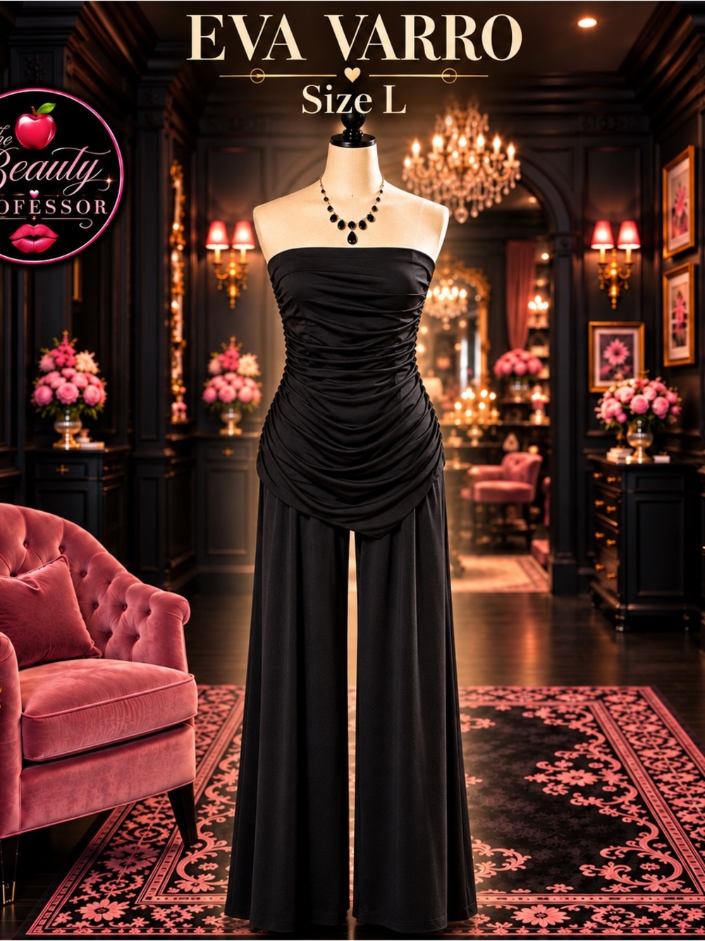 💋💞Black Ruched Evening Jumpsuit Set Evovorro